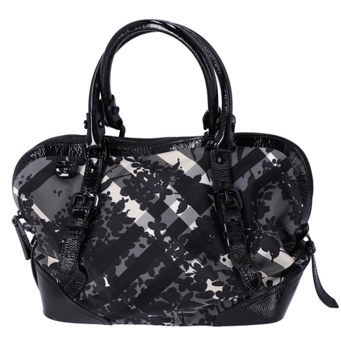 Burberry Nylon Beat Check Floral Florence Tote Black Gray