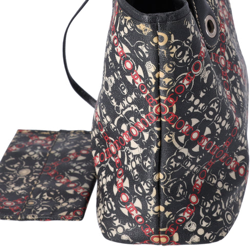 CHANEL Coco Travel Tote Bag Black Cream Red PVC Leather