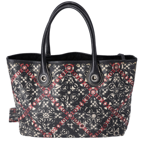 CHANEL Coco Travel Tote Bag Black Cream Red PVC Leather