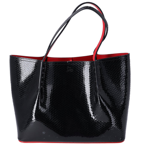 Christian Louboutin Hippolock Large Tote Bag Black Red Patent Leather