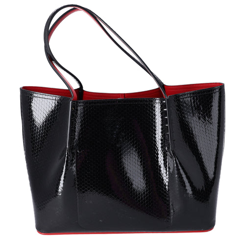 Christian Louboutin Hippolock Large Tote Bag Black Red Patent Leather