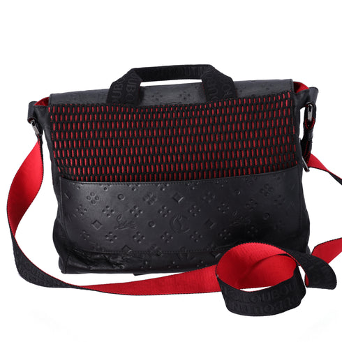 Christian Louboutin Rubyclick Messenger Shoulder Bag Black Red Leather