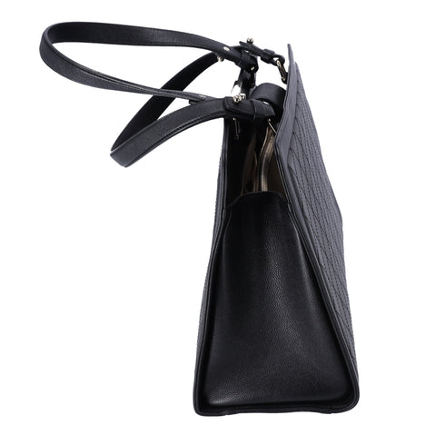 CHANEL Large Label Click Shopper Tote Black Stitched Grained Calfskin