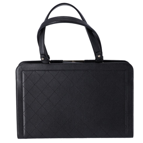 CHANEL Large Label Click Shopper Tote Black Stitched Grained Calfskin