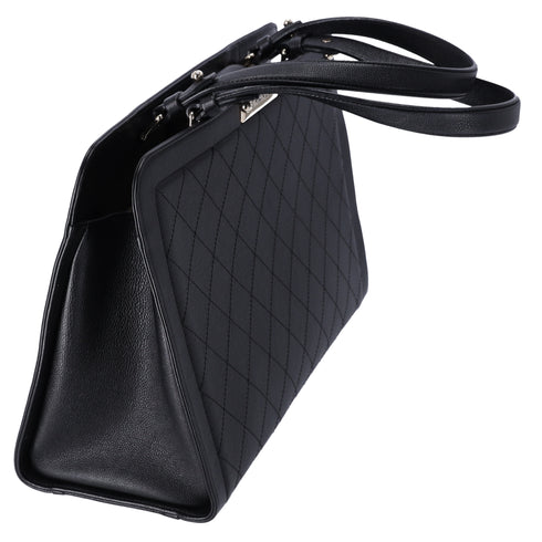CHANEL Large Label Click Shopper Tote Black Stitched Grained Calfskin