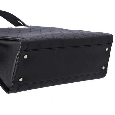 CHANEL Large Label Click Shopper Tote Black Stitched Grained Calfskin