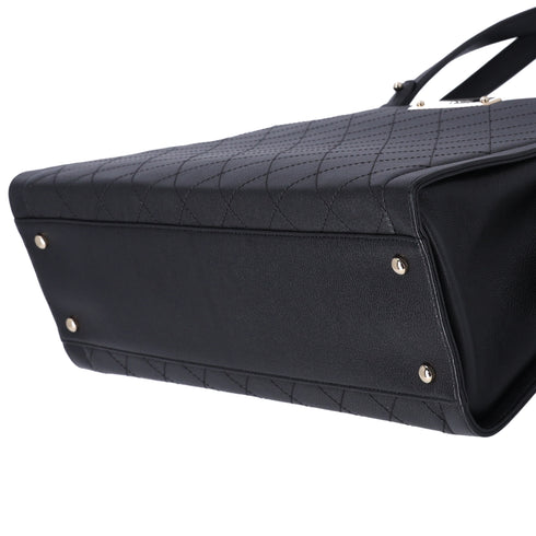 CHANEL Large Label Click Shopper Tote Black Stitched Grained Calfskin