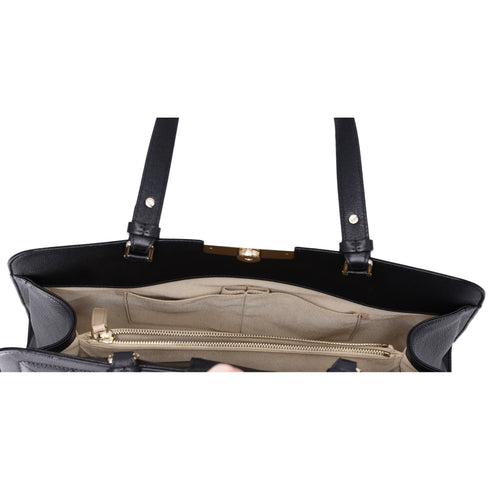 CHANEL Large Label Click Shopper Tote Black Stitched Grained Calfskin