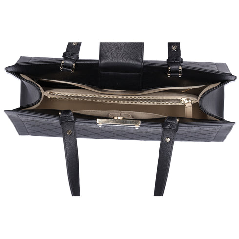 CHANEL Large Label Click Shopper Tote Black Stitched Grained Calfskin