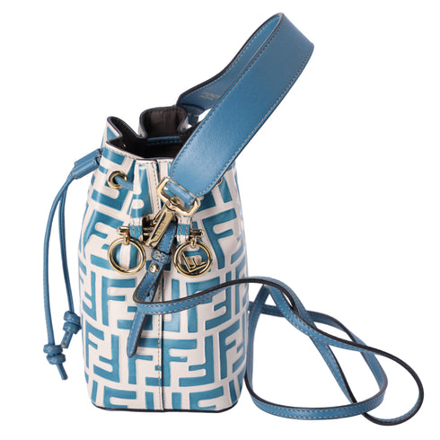 FENDI Mini Mon Tresor Zucca FF Shoulder Bag 8BS010 Cream Blue Leather
