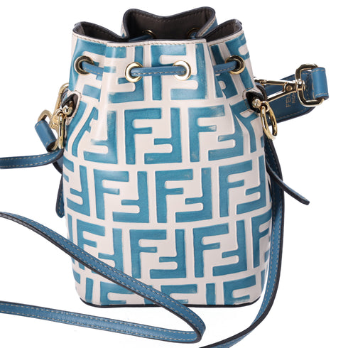 FENDI Mini Mon Tresor Zucca FF Shoulder Bag 8BS010 Cream Blue Leather