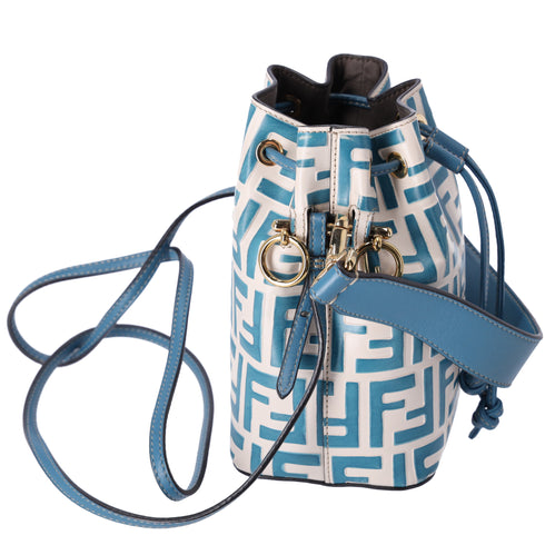 FENDI Mini Mon Tresor Zucca FF Shoulder Bag 8BS010 Cream Blue Leather