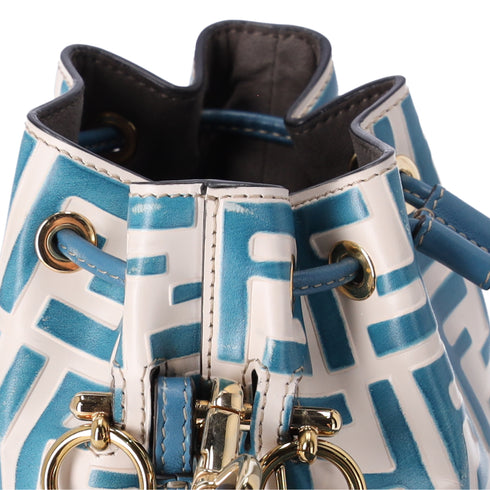 FENDI Mini Mon Tresor Zucca FF Shoulder Bag 8BS010 Cream Blue Leather
