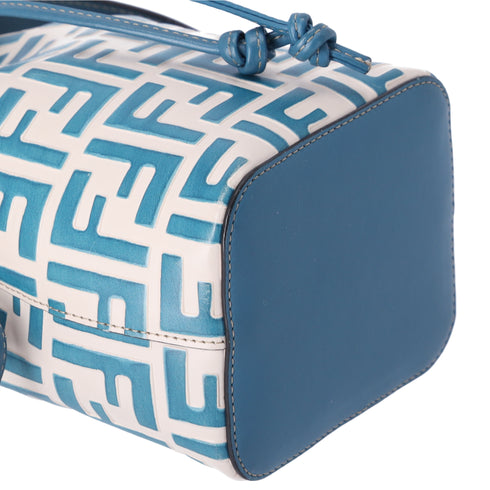 FENDI Mini Mon Tresor Zucca FF Shoulder Bag 8BS010 Cream Blue Leather
