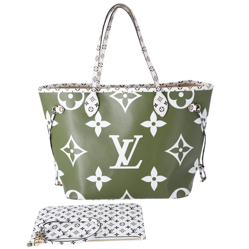Louis Vuitton Neverfull MM Giant Monogram Tote Bag M44568 Khaki Green Canvas