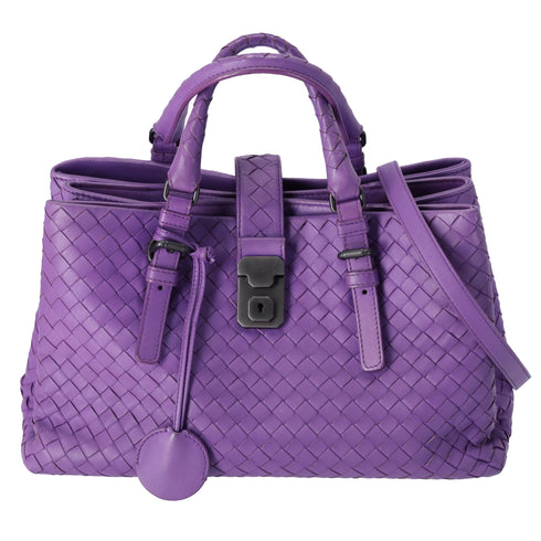 BOTTEGA VENETA Capri Satchel Handbag Purple Leather