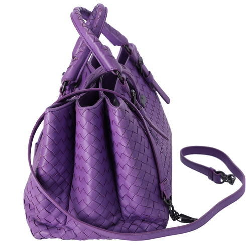 BOTTEGA VENETA Capri Satchel Handbag Purple Leather