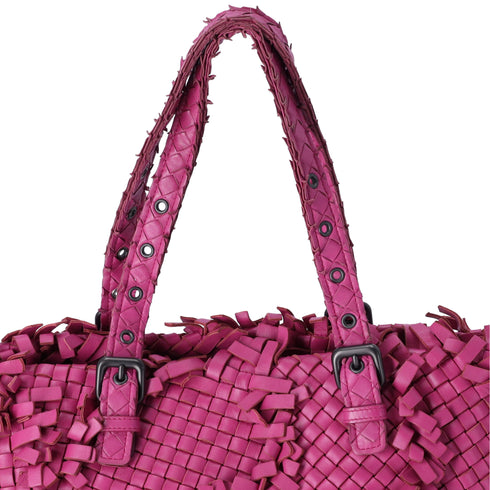 Bottega Veneta Lido Patchwork Large Tote Fringe Intrecciato Pink Leather