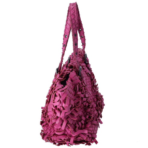 Bottega Veneta Lido Patchwork Large Tote Fringe Intrecciato Pink Leather