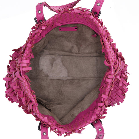 Bottega Veneta Lido Patchwork Large Tote Fringe Intrecciato Pink Leather