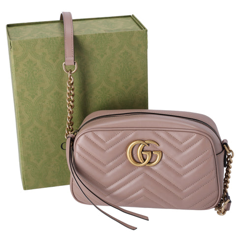 GUCCI GG Marmont Shoulder Bag 447632 Pink Beige Leather