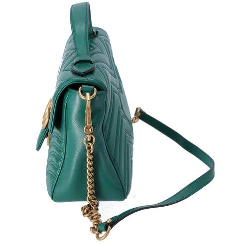 GUCCI GG Marmont Small Top Handle Bag Handbag 498110 Green Leather