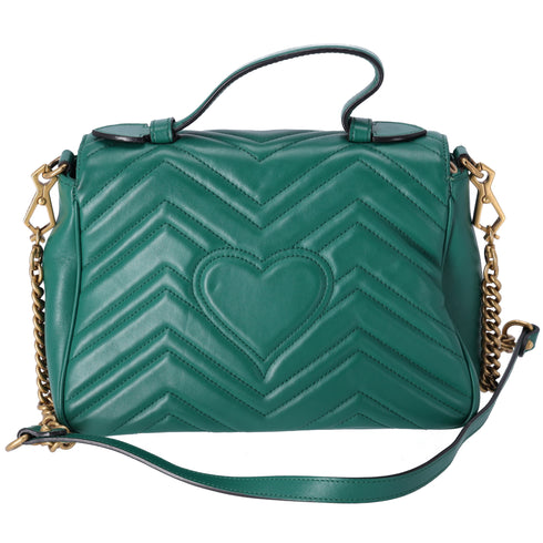 GUCCI GG Marmont Small Top Handle Bag Handbag 498110 Green Leather