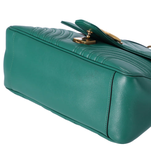 GUCCI GG Marmont Small Top Handle Bag Handbag 498110 Green Leather