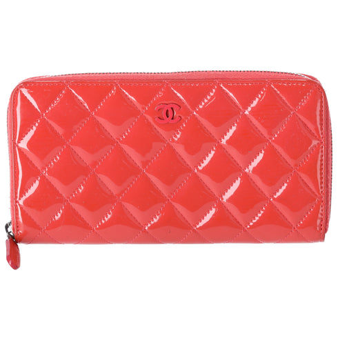 CHANEL Matelasse Long Wallet Pink Patent Leather