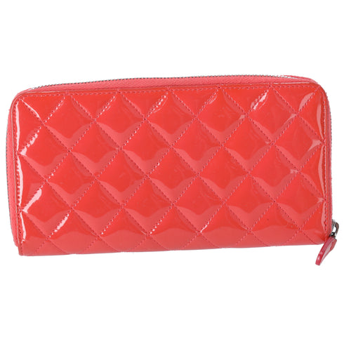 CHANEL Matelasse Long Wallet Pink Patent Leather
