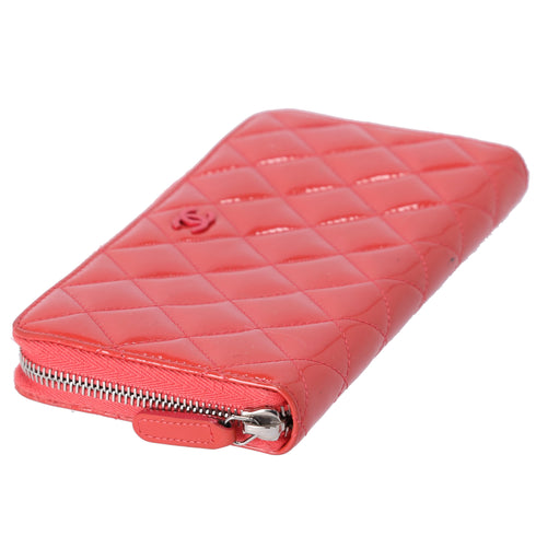 CHANEL Matelasse Long Wallet Pink Patent Leather