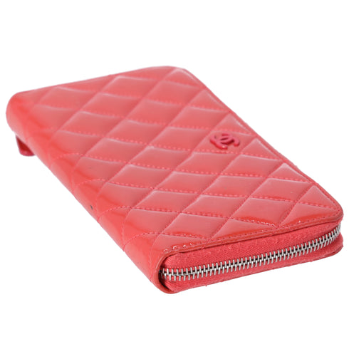CHANEL Matelasse Long Wallet Pink Patent Leather