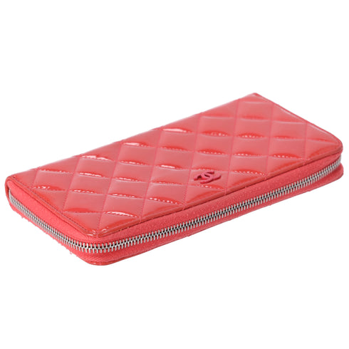 CHANEL Matelasse Long Wallet Pink Patent Leather