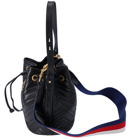 GUCCI GG Marmont Shoulder Bucket Bag 476674 Black Leather