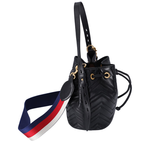 GUCCI GG Marmont Shoulder Bucket Bag 476674 Black Leather