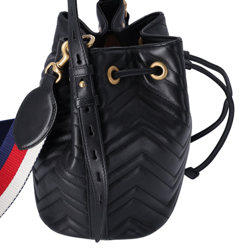 GUCCI GG Marmont Shoulder Bucket Bag 476674 Black Leather