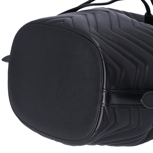 GUCCI GG Marmont Shoulder Bucket Bag 476674 Black Leather