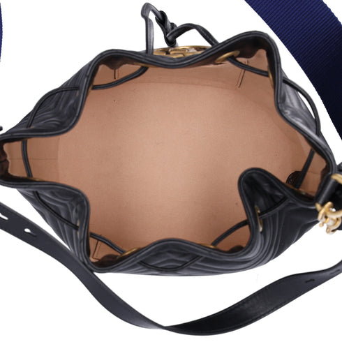 GUCCI GG Marmont Shoulder Bucket Bag 476674 Black Leather