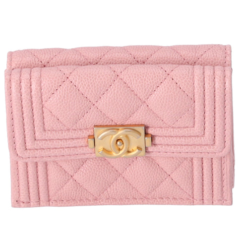 CHANEL Le Boy Matelasse Trifold Wallet A84432 Light Pink Calfskin