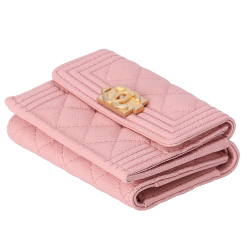 CHANEL Le Boy Matelasse Trifold Wallet A84432 Light Pink Calfskin