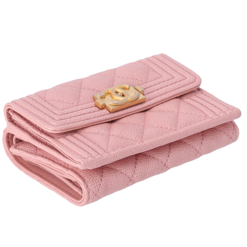 CHANEL Le Boy Matelasse Trifold Wallet A84432 Light Pink Calfskin