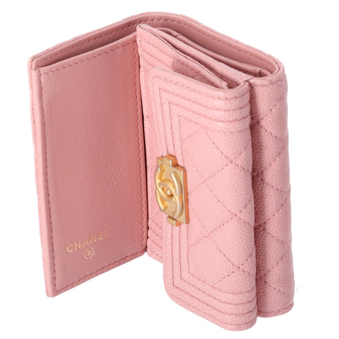 CHANEL Le Boy Matelasse Trifold Wallet A84432 Light Pink Calfskin