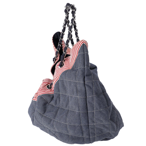 CHANEL Coco Cabas GM Hobo Tote A46887 Blue Red Navy Denim