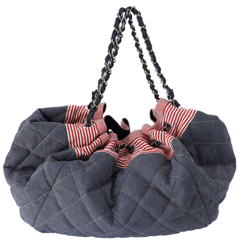 CHANEL Coco Cabas GM Hobo Tote A46887 Blue Red Navy Denim