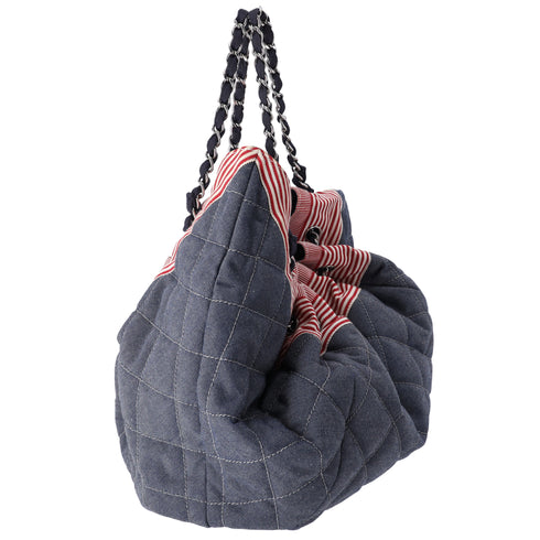 CHANEL Coco Cabas GM Hobo Tote A46887 Blue Red Navy Denim