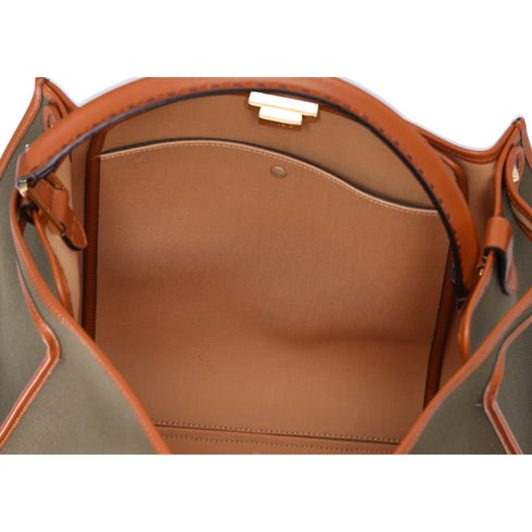 FENDI Peekaboo XL Large Handbag 8BN304 Khaki Brown Canvas