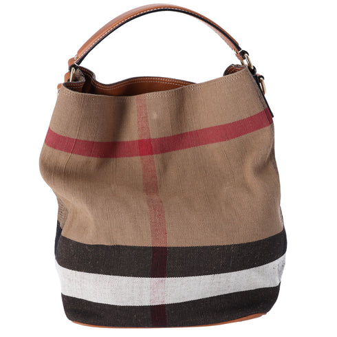 Burberry Ashby Medium Check Canvas Hobo Bag Brown Black