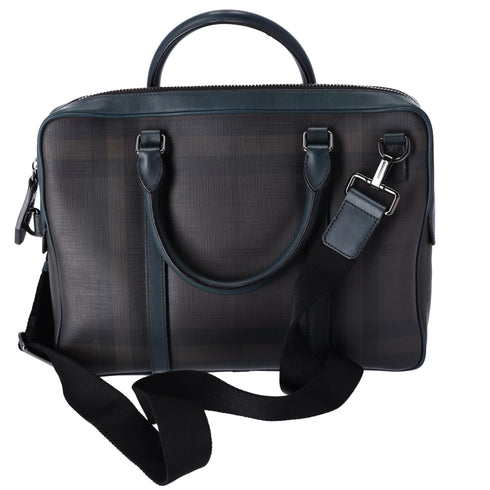 Burberry Business Bag Dark Brown Dark Green Black PVC Leather