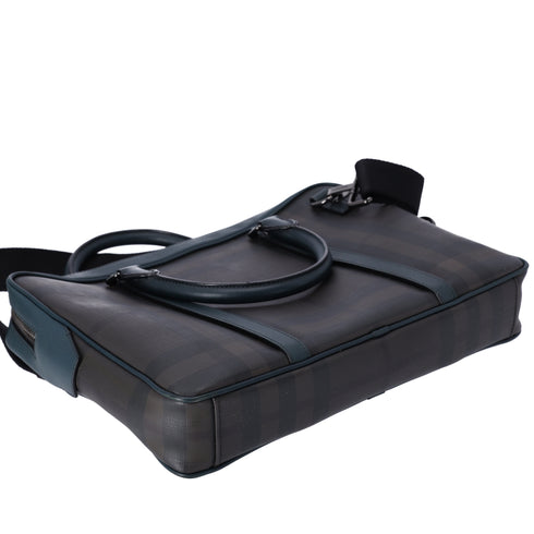 Burberry Business Bag Dark Brown Dark Green Black PVC Leather