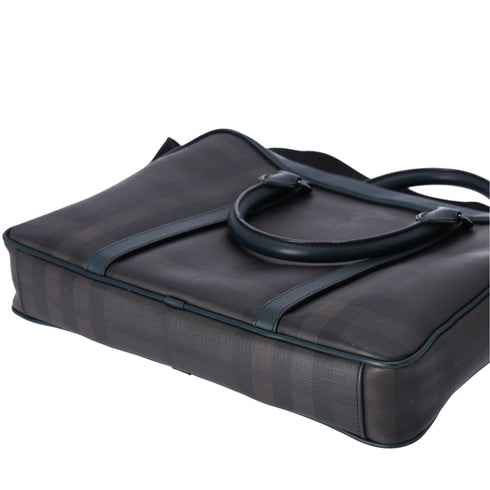 Burberry Business Bag Dark Brown Dark Green Black PVC Leather